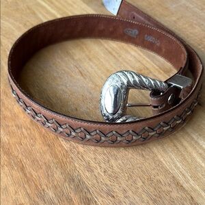 JUSTIN Brown Leather Belt with Silver Buckle